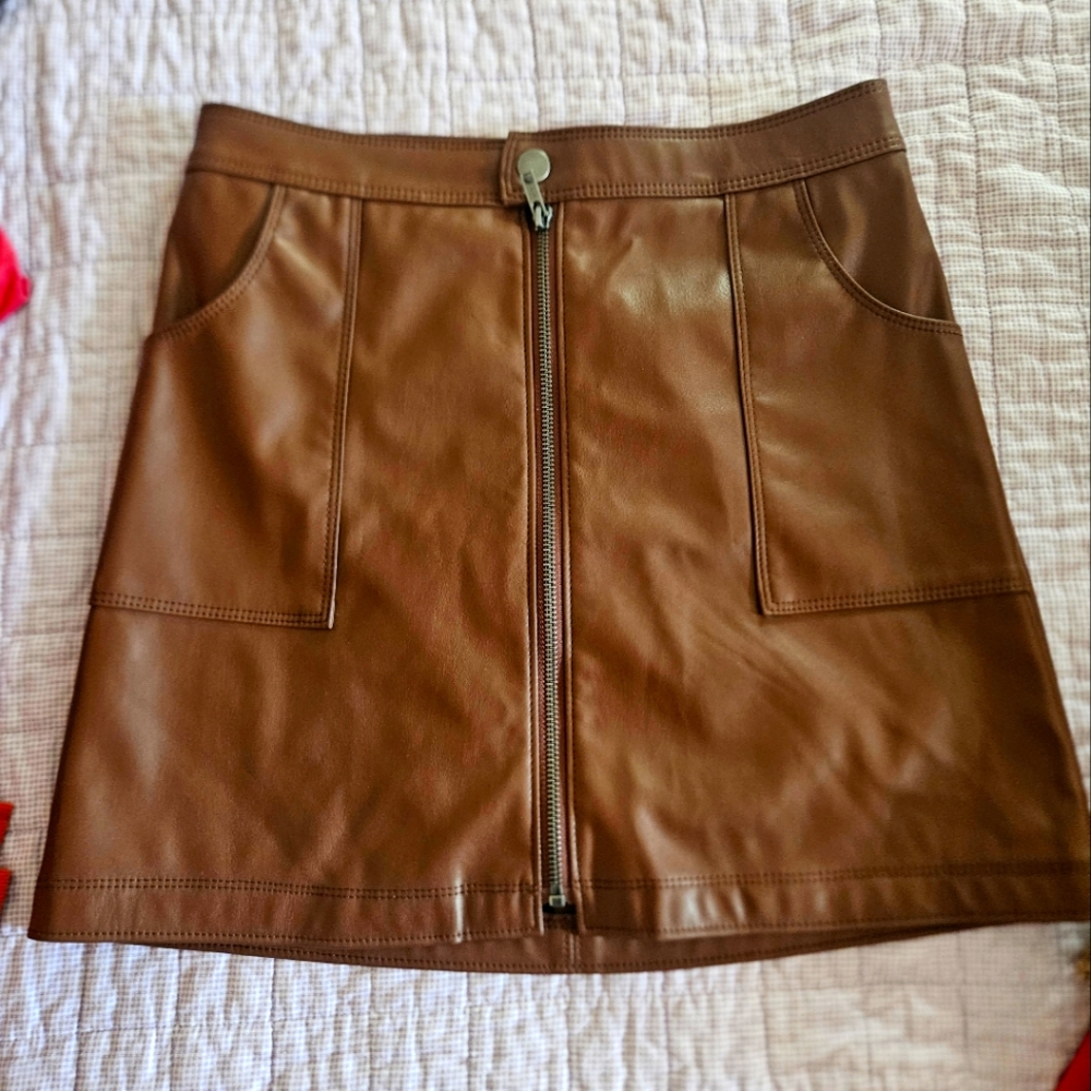 Size Small Faux Brown Leather Zipper Skirt